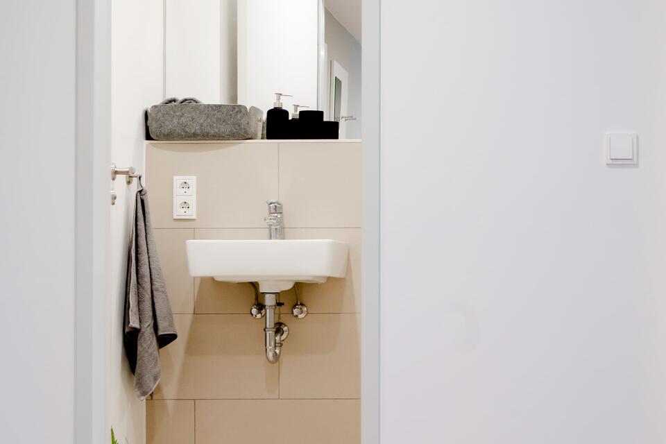 Door open to the bathroom Door open to the bathroom